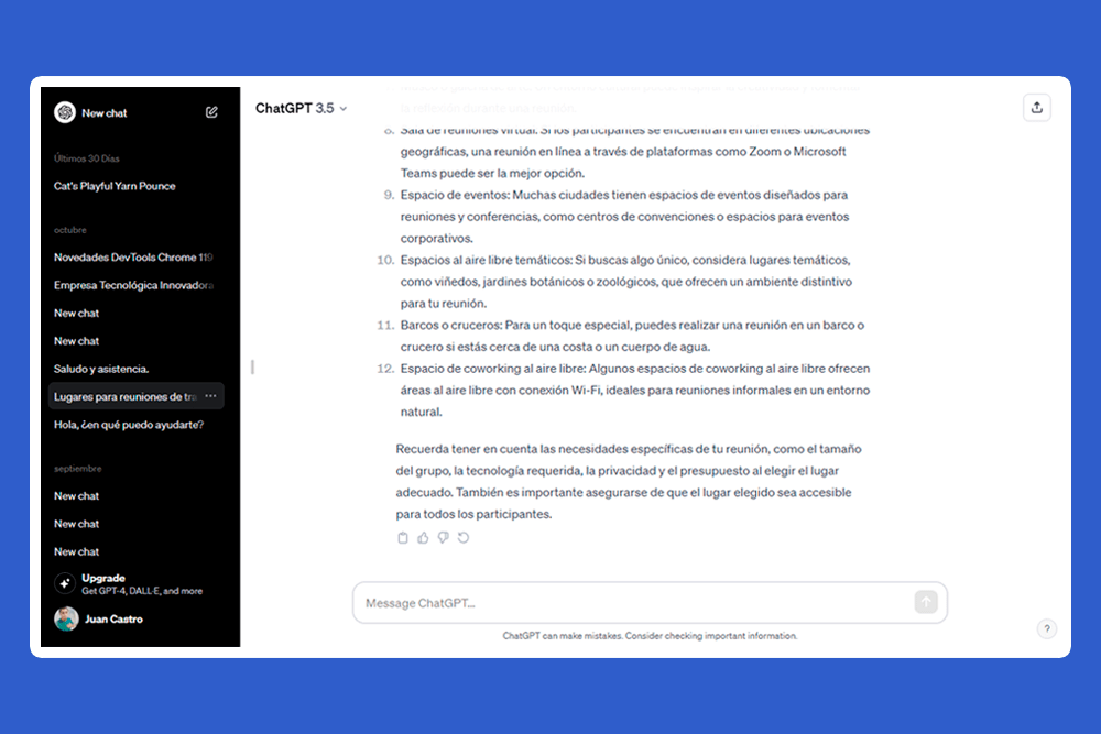 Su versión de pago, tiene DALL·E que te permite generar imágenes Interface web de la inteligencia artificial ChatGPT
