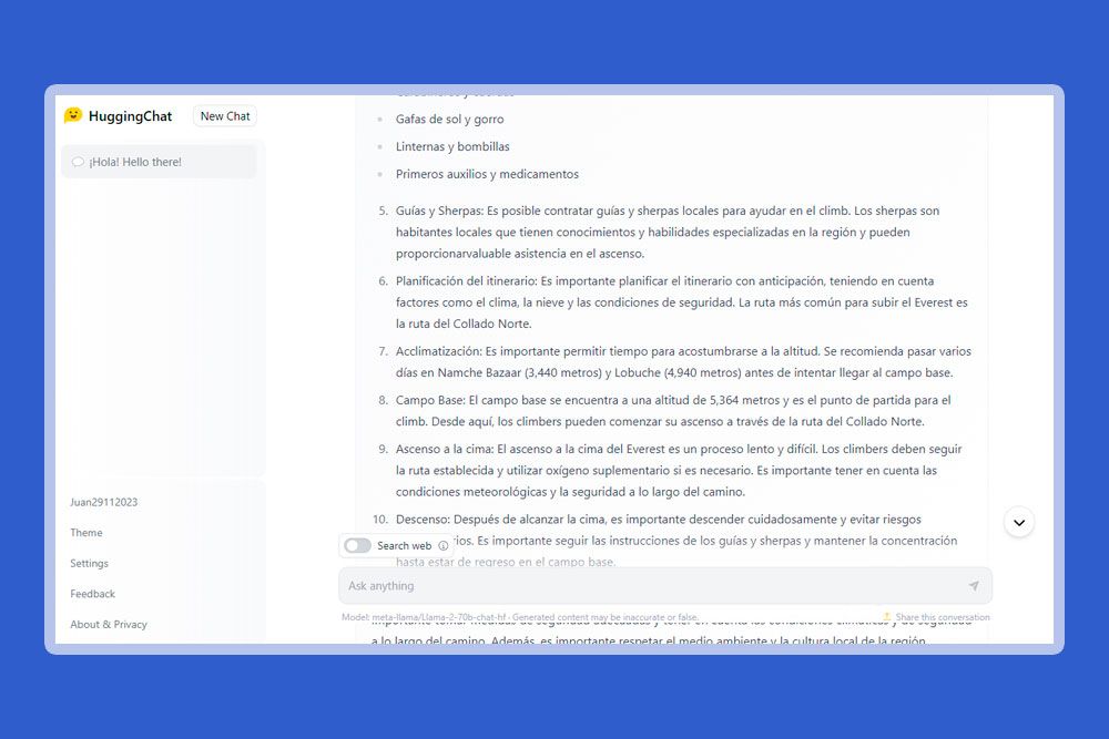 Esta IA cuenta con el modo oscuro y claro Interface web de la inteligencia artificial HuggingChat