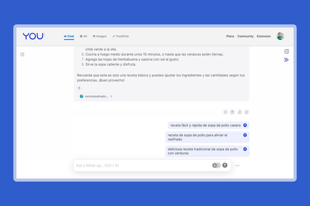 En algunas respuestas, la IA te brinda respuestas en redes sociales como Reddit Interface web de la inteligencia artificial YouChat