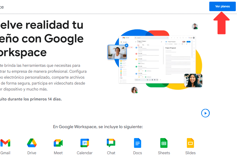 Los planes que tiene Google Workspace son accesibles Presionando el botón Ver planes en la web de Google Workspace