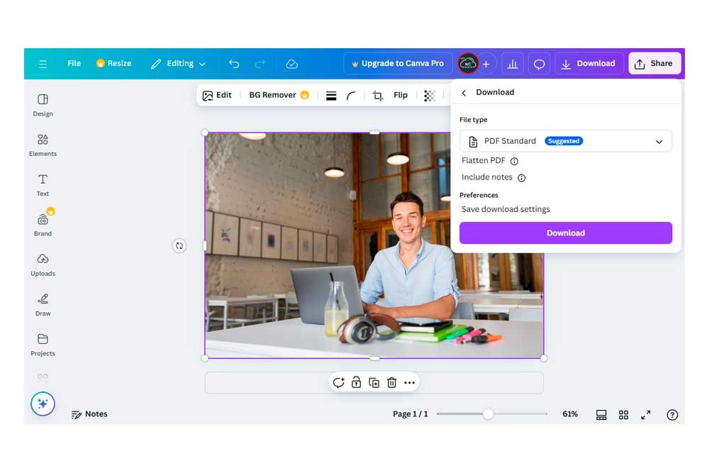 Herramienta de Canva para convertir fotos a PDF