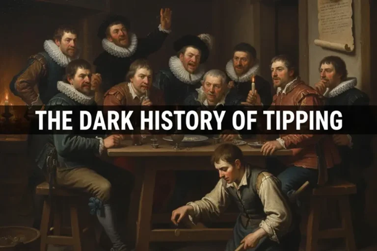 Monedas antiguas sobre una mesa rústica, sugiriendo el origen histórico y oscuro de la propina